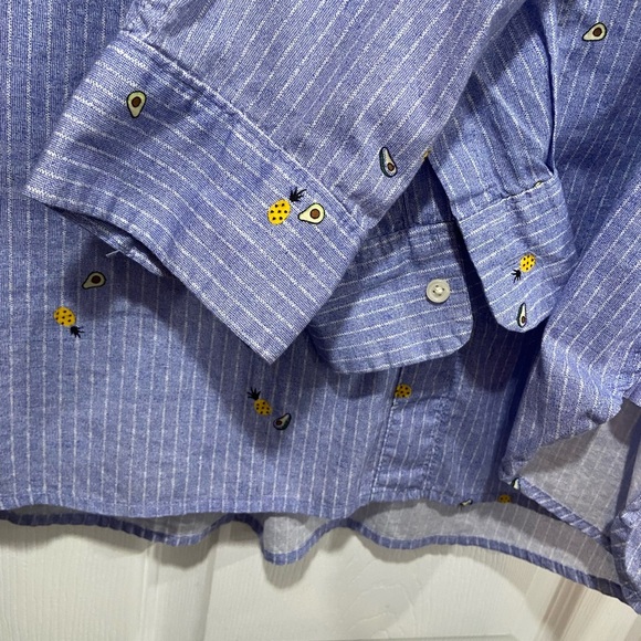 Old Navy Size XL The Classic Shirt Blue Stripe Avocado Pineapple Print Button - Picture 4 of 12
